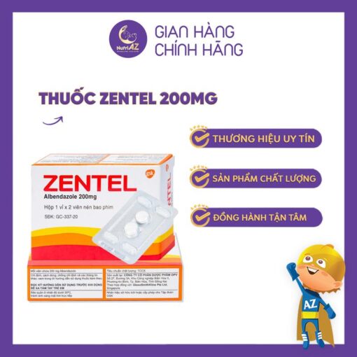 Viên Nhai Zentel 200MG Trị Giun Sán (1 vỉ x 2 viên)