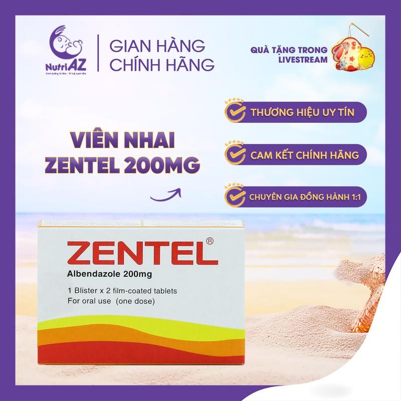 Viên Nhai Zentel 200mg Trị Giun Sán 1 Vỉ X 2 Viên Nutriaz 2092