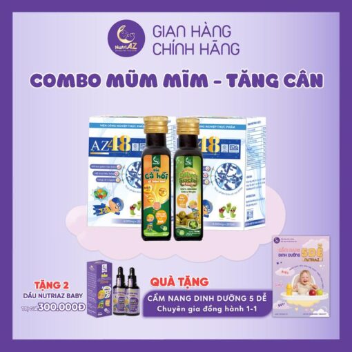 [COMBO MŨM MĨM - TĂNG CÂN] 2 Men Nutri AZ48 + Combo dầu NutriAZ hỗ trợ chăm sóc sức khỏe cho bé, phát triển trí não