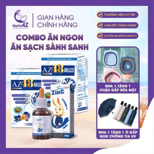 [COMBO ĂN NGON] BỘ SẢN PHẨM 2 MEN AZ48 + KẼM SMART BIBI ZINC GIÚP TRẺ ĂN NGON