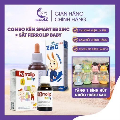 BỘ SẢN PHẨM KẼM SMAT ZINC VÀ SIRO SẮT FEROLIP BABY BỔ SUNG VI CHẤT CHO BÉ