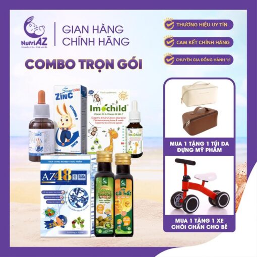 [COMBO NGÔI SAO] BỘ 5 SẢN PHẨM 2 MEN AZ48, BỘ DẦU NUTRIAZ,SIRO DHA DROP, KẼM SMART ZINC, D3K2 IMOCHILD BỔ SUNG VI CHẤT HỖ TRỢ PHÁT TRIỂN CHO TRẺ SƠ SINH