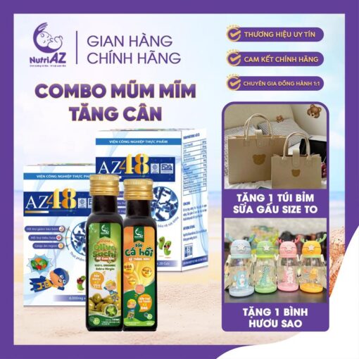 [COMBO MŨM MĨM - TĂNG CÂN] 2 Men Nutri AZ48 + Combo dầu NutriAZ hỗ trợ chăm sóc sức khỏe cho bé, phát triển trí não