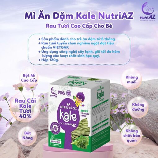 Mì Ăn Dặm Cải Kale NutriAZ Rau Tươi Cho Bé Ăn Dặm Từ 6 Tháng Bổ Sung Vitamin, Canxi Và Chất Xơ, 120g.