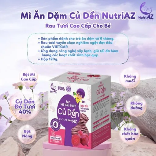 Mì Ăn Dăm Củ Dền NutriAZ Rau Tươi Cho Bé Ăn Dặm Từ 6 Tháng Bổ Sung Vitamin, Canxi Và Chất Xơ, 120g.