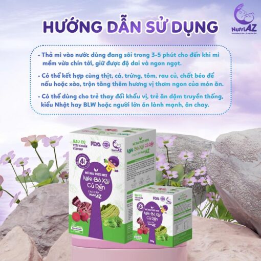 Mì Ăn Dặm Mix Rau Củ NutriAZ Cho Bé Ăn Dặm Từ 6 Tháng Bổ Sung Vitamin, Canxi Và Chất Xơ, 360g.