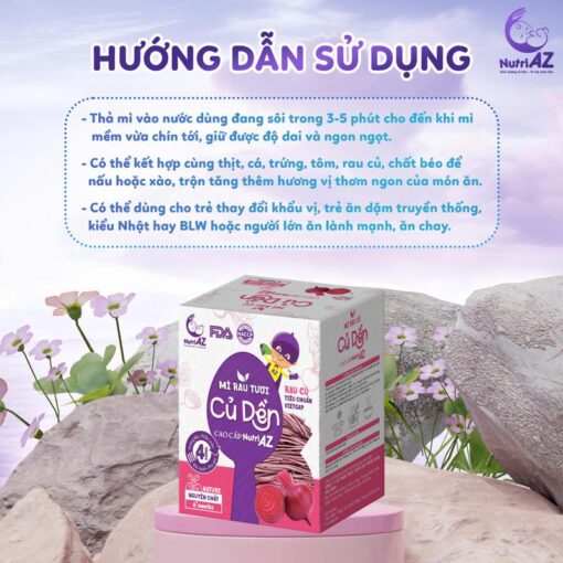 Mì Ăn Dăm Củ Dền NutriAZ Rau Tươi Cho Bé Ăn Dặm Từ 6 Tháng Bổ Sung Vitamin, Canxi Và Chất Xơ, 120g.