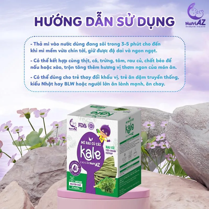 Mì Ăn Dặm Cải Kale NutriAZ Rau Tươi Cho Bé Ăn Dặm Từ 6 Tháng 120g.