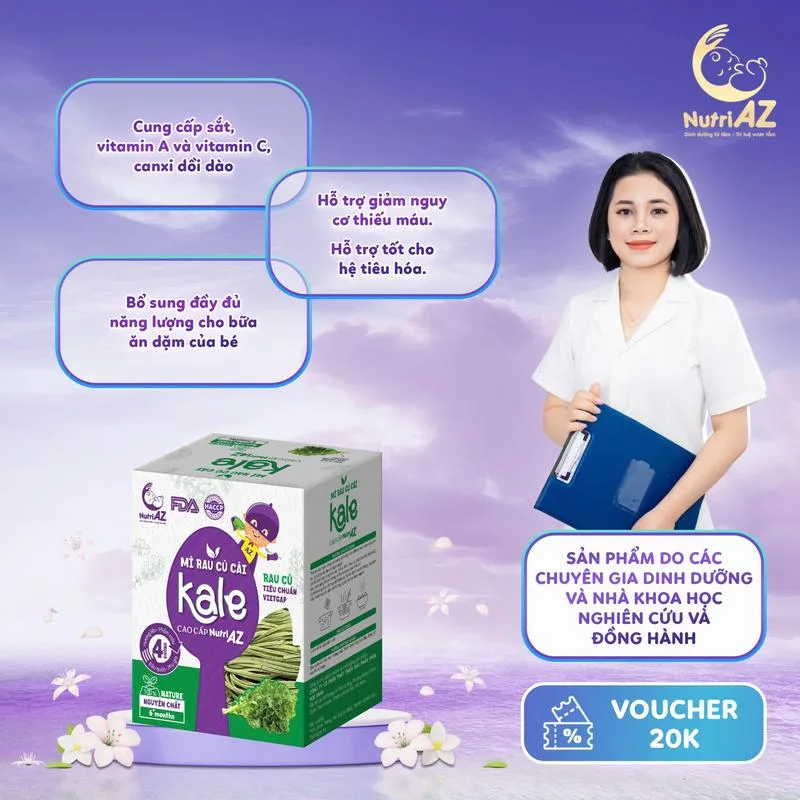 Mì Ăn Dặm Cải Kale NutriAZ Rau Tươi Cho Bé Ăn Dặm Từ 6 Tháng 120g.