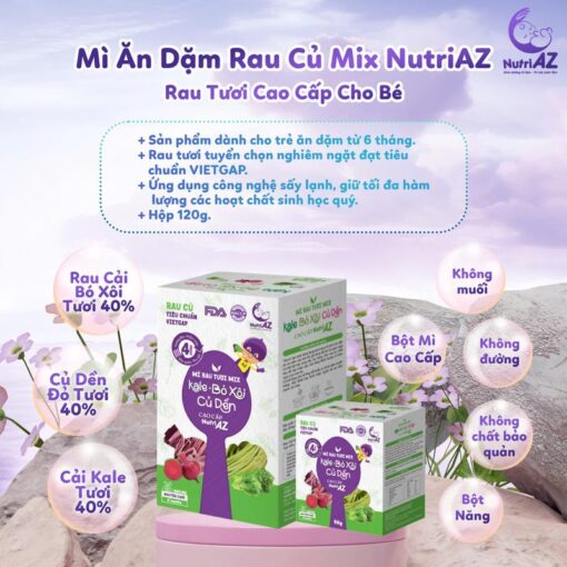 Mì Ăn Dặm Mix Rau Củ NutriAZ Cho Bé Ăn Dặm Từ 6 Tháng Bổ Sung Vitamin, Canxi Và Chất Xơ, 360g.